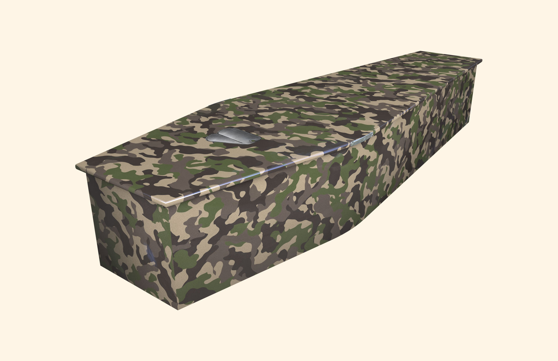 Camo design on a traditional coffin